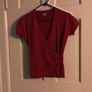 Ann Taylor short sleeve faux wrap shirt.